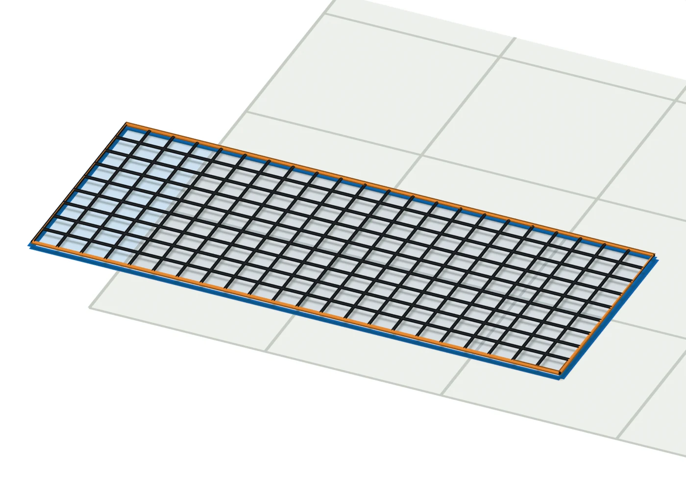Das einzelne Liegenetz 1,20 × 3 Meter flach ausgebreitet, das umlaufende Spannseil orange.