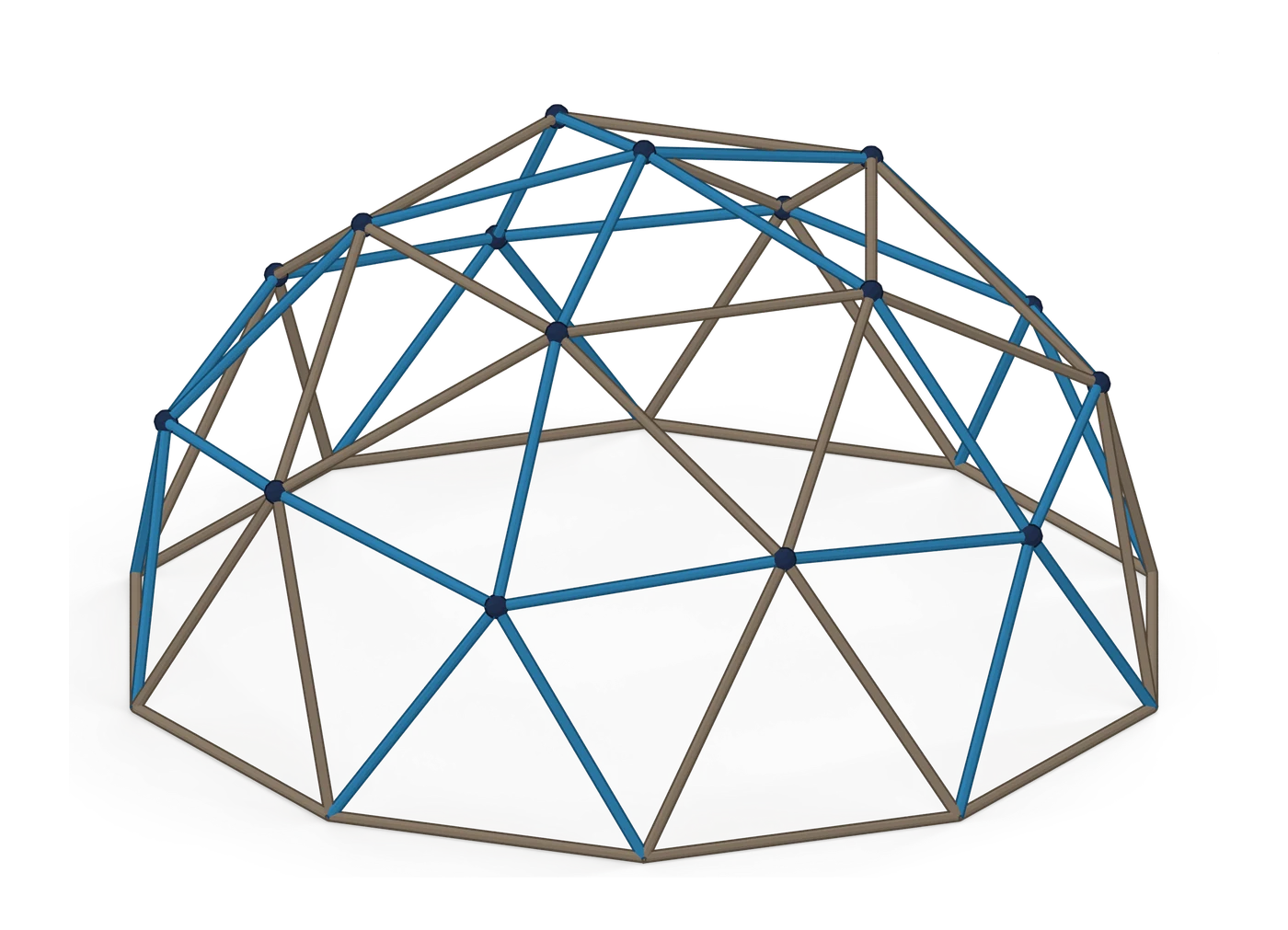 Zeichnung nach Herstellerangaben: Lifetime Geodome Kletterkuppel in Braun und Blau mit 274 cm Durchmesser