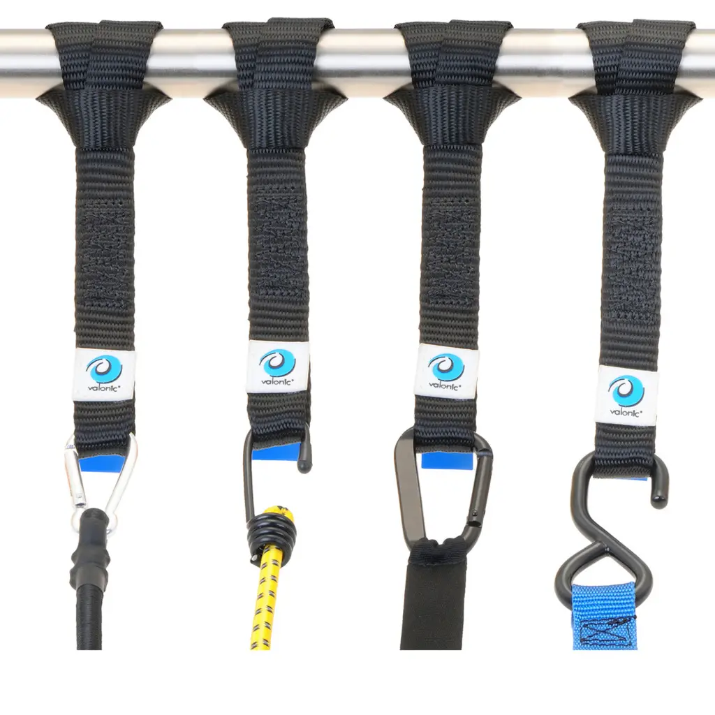 Zurrschlaufen 4er-Set mit Karabiner, S-Haken und Seilbefestigung, freigestellt