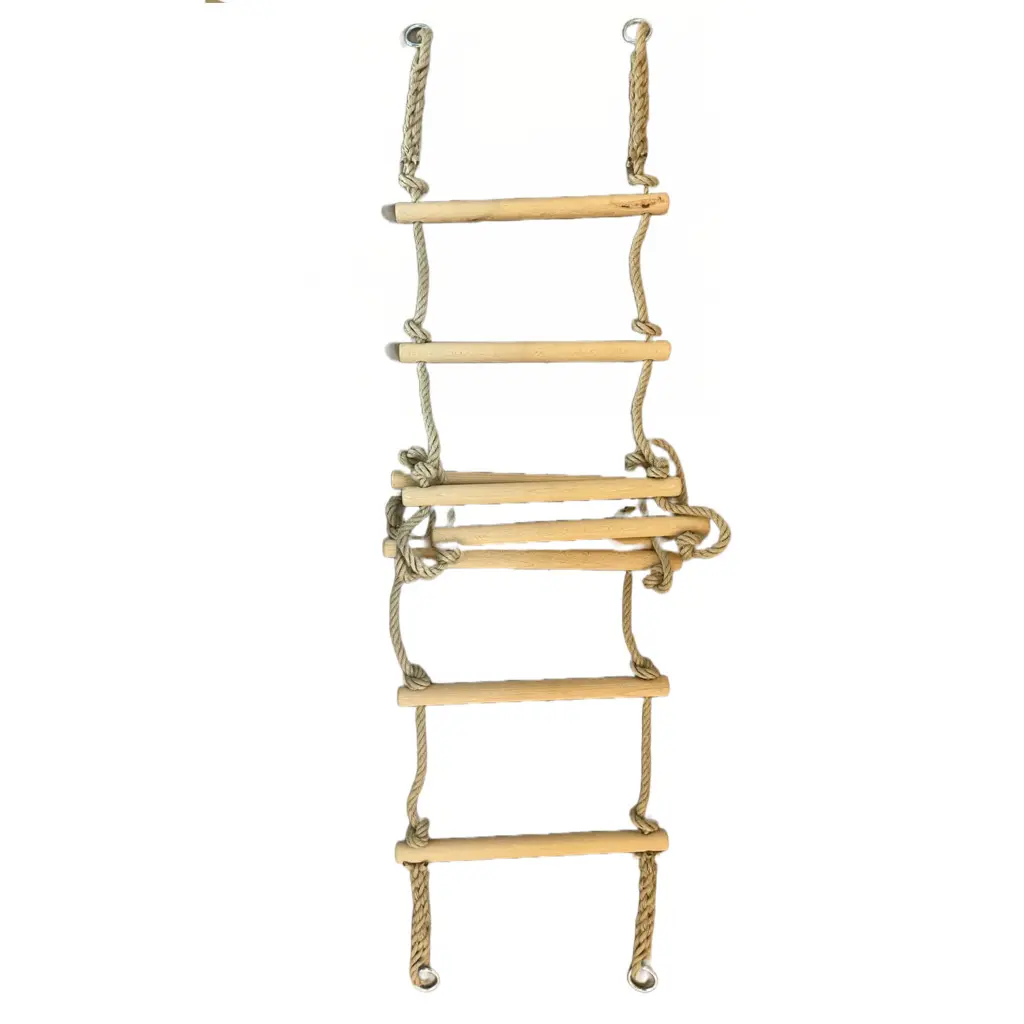 3 Meter Strickleiter mit Holzsprossen und Karabinerhaken, freigestellt