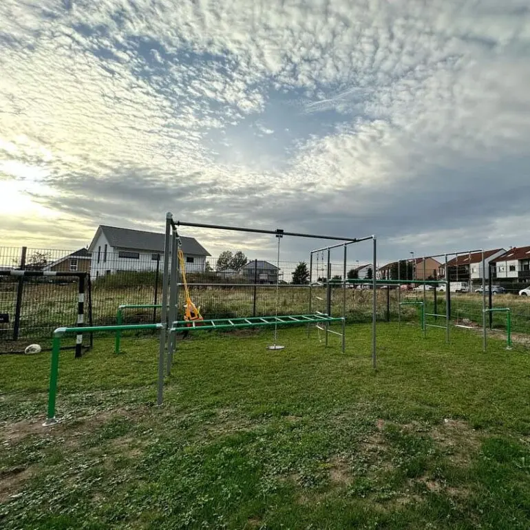 Wild Action Klettergerüst mit Seilbahn, Hangelleitern und Schaukeln im Garten – wetterfestes Outdoor-Fitnessgerät für Kinder