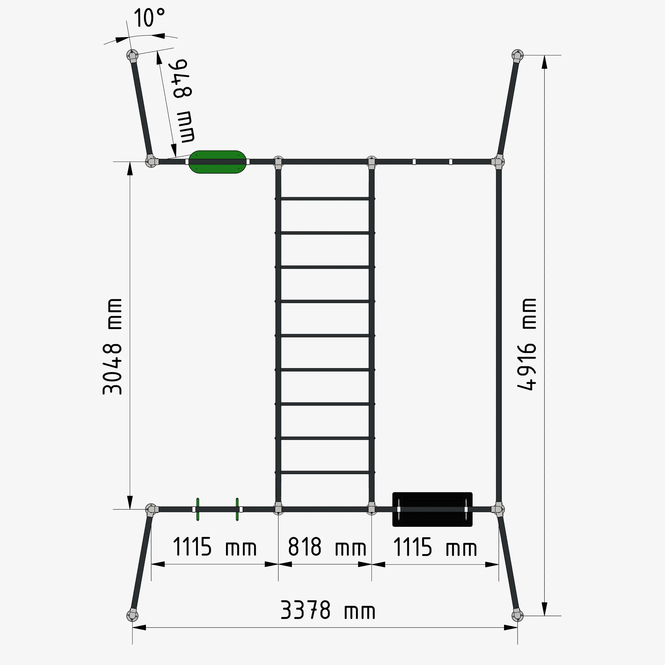 Grundriss Big Action Klettergerüst von FOURACTION – mit Leiter und Schaukel