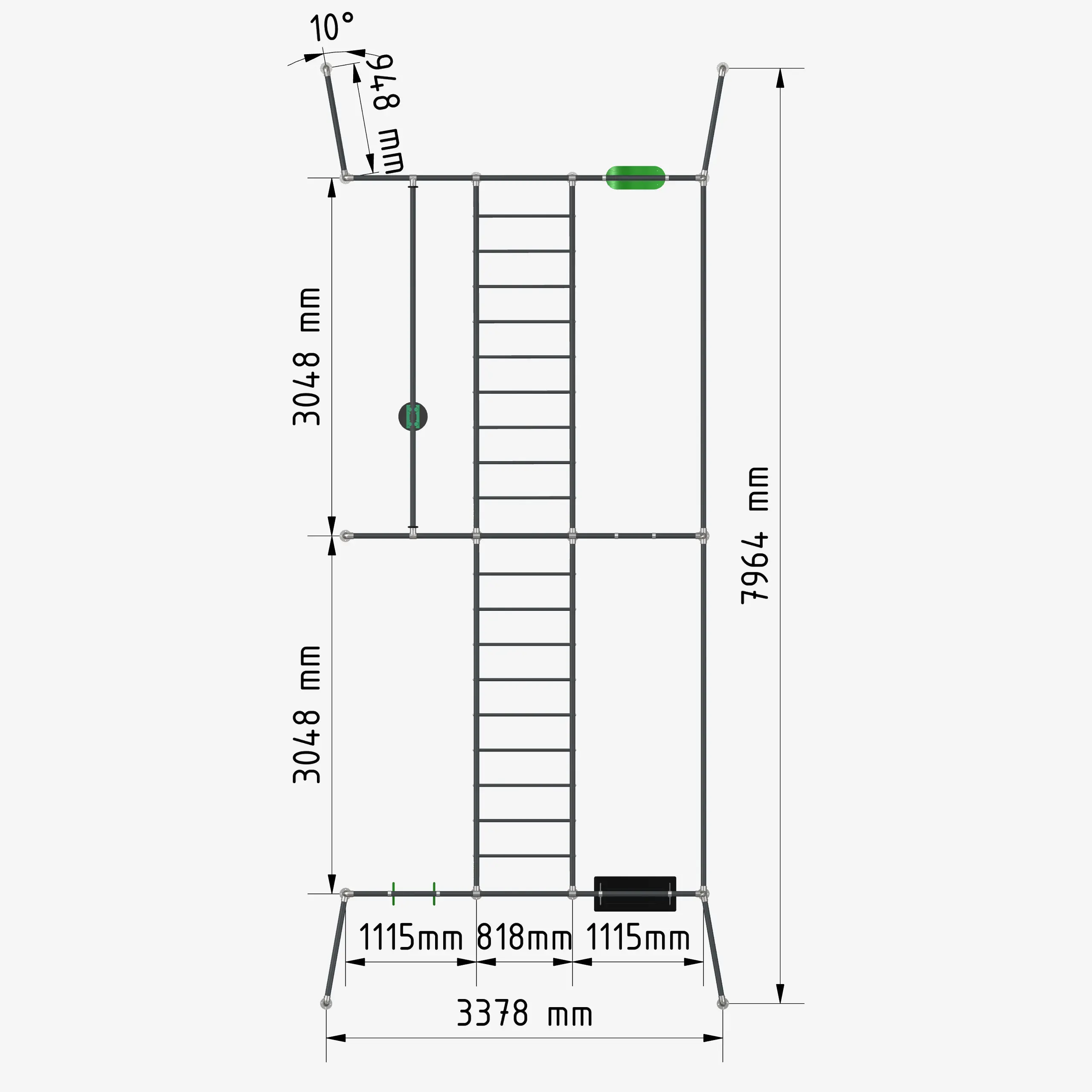 Grundriss Wild Action Klettergerüst von FOURACTION – mit Seilbahn, Leiter und Schaukel